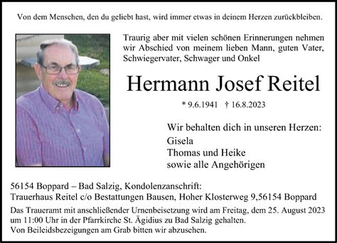 Traueranzeigen Von Hermann Josef Reitel Rz Trauer De