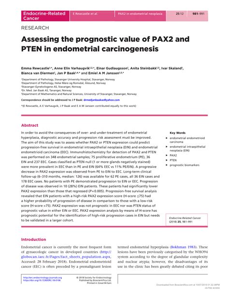 Pdf Assessing The Prognostic Value Of Pax And Pten In Endometrial