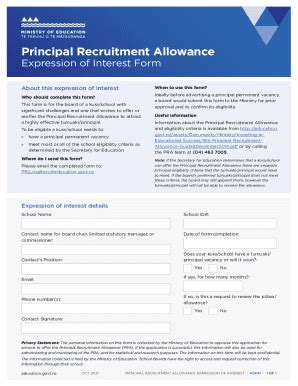 Fillable Online Principal Recruitment Allowance EOI Form Fax Email