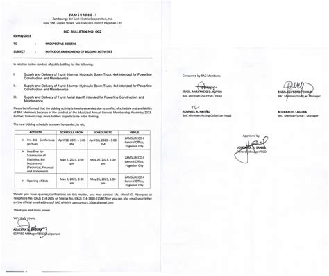 Bid Bulletin No Notice Of Amendment Of Bidding Activities