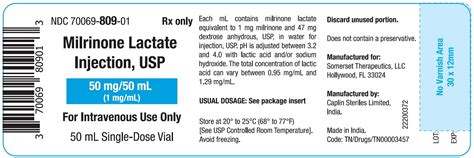 Dailymed Milrinone Lactate Injection Solution