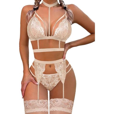 Avidlove Lace Garter Lingerie Set With Removable Choker Teddy Babydoll