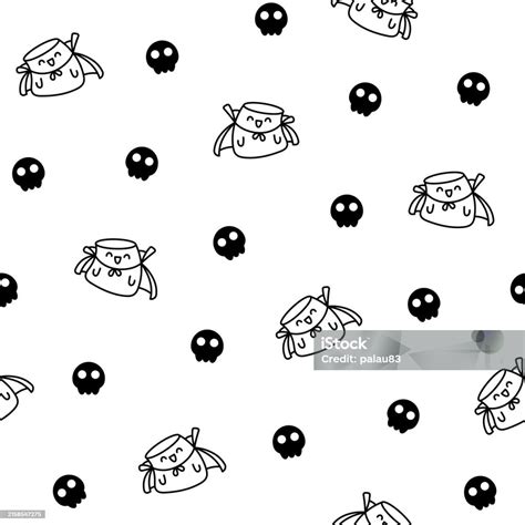 Kawaii Marshmallow Cute Face Character Seamless Pattern Coloring Page