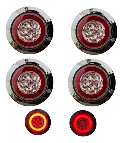 Plafones Redondo Rojo ámbar De Leds 4 Funciones 12 24v 4 Pzs