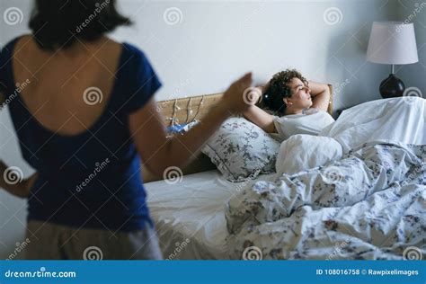 A Lesbian Couple Fighting In Bedroom Stock Photo Image Of Fight Cares