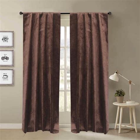 Dark Brown Cotton Velvet Curtain Panels Window Treatment Rod Pocket