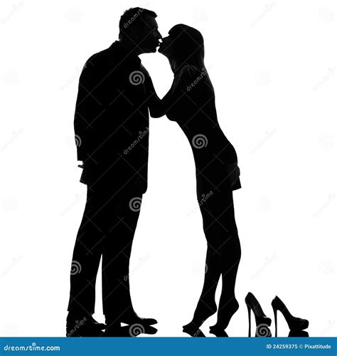 One Couple Kissing Man And Woman Barefoot Tiptoe Stock Image Image Of