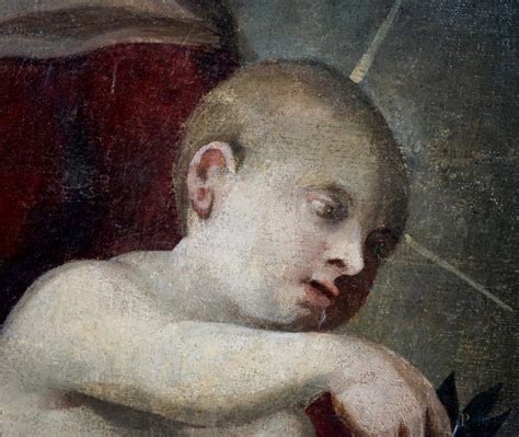 Pittore Del XVII Secolo Sacra Famiglia Olio Su Tela Ad Assetto Ovale