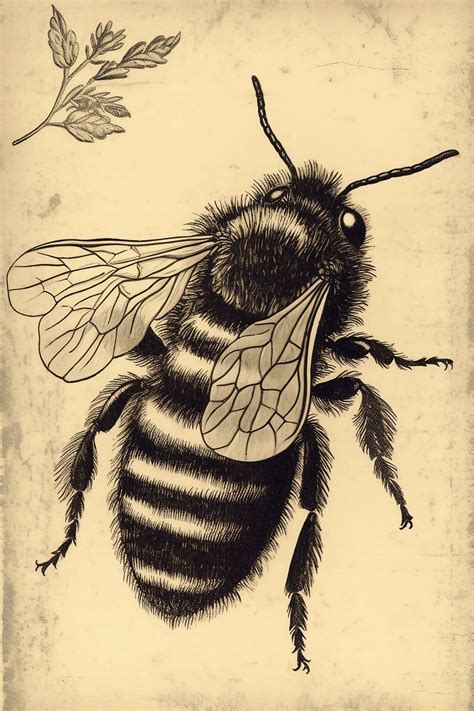 Bumble Bee Wall Art Vintage Bee Sketch Printable Bumble Bee