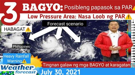 3 BAGYO Posibleng Papasok Ng PAR WEATHER UPDATE TODAY July 30 2021