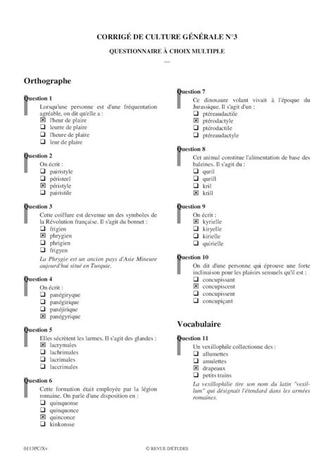 PDF CORRIGÉ DE CULTURE GÉNÉRALE N3 CORRIGÉ DE CULTURE GÉNÉRALE