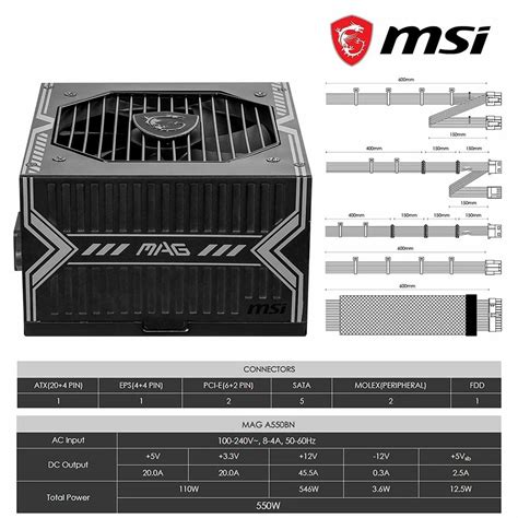 MSI MAG A550BN Gaming Power Supply Unit 80 Plus Bronze 550 Watt At Rs