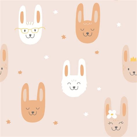 Vector Seamless Pattern With Cute Color Rabbits In Glasses With Flower