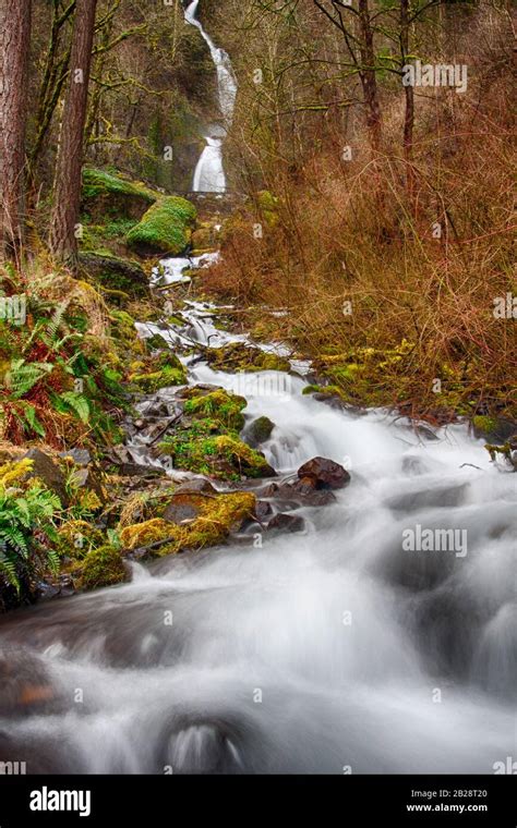 Bridal Veil Falls Near Multnomah Falls Outside Of Portland Oregon In