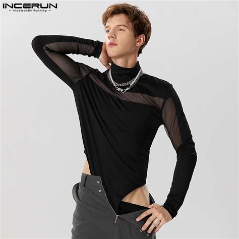 Incerun Body De Malla Transparente Para Hombre Traje Sexy De Cuello