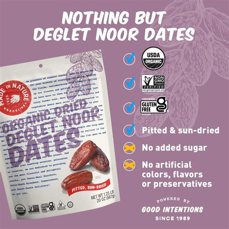 Organic Dried Deglet Noor Dates Non GMO Gluten Free Unsulfured