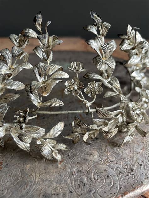 Vintage Wedding Bridal Crown German Silver Myrtle Tiara Antik Diadem