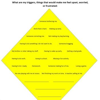 Zones Of Regulation Yellow Zone Trigger Worksheet By Laura Haratine