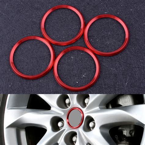 Dwcx Car Aluminum 4pcs Red Wheel Center Hub Ring Cover Trim Fit For