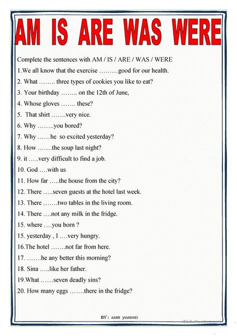 Am Is Are Was Were English Esl Worksheets