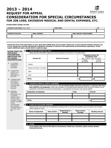 Fillable Online Pointloma Consideration For Special Circumstances Fax