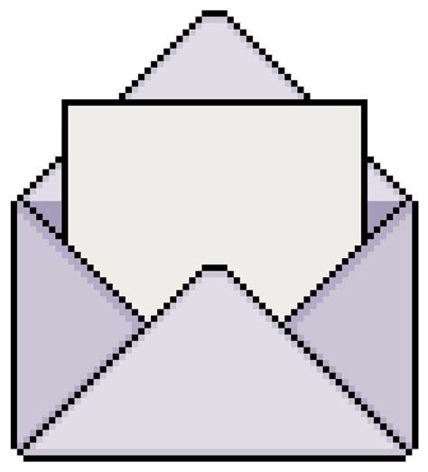 Pixel art open envelope with blank paper, open email vector icon for 8bit game on white ...