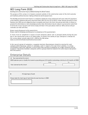 Fillable Online Business Construction Inquiry Long Form Bci