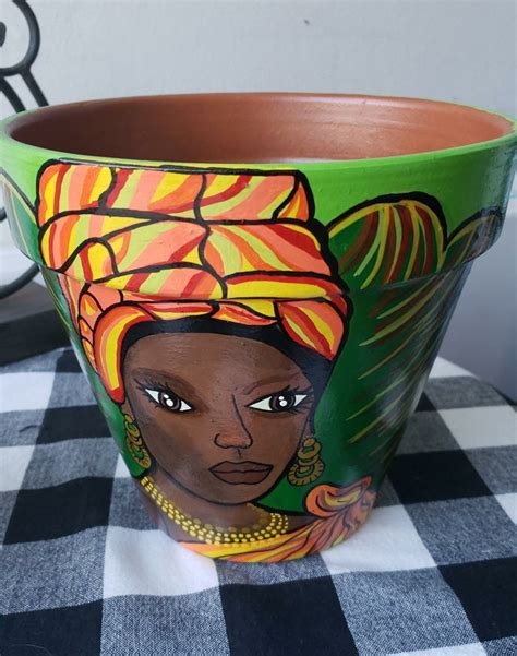 African Lady Flower Pot Design Diy Flower Pots Painted Clay Pots