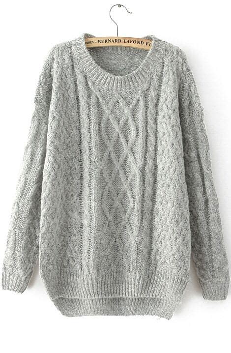 Grey Long Sleeve Cable Knit Loose Sweater Shein Sheinside