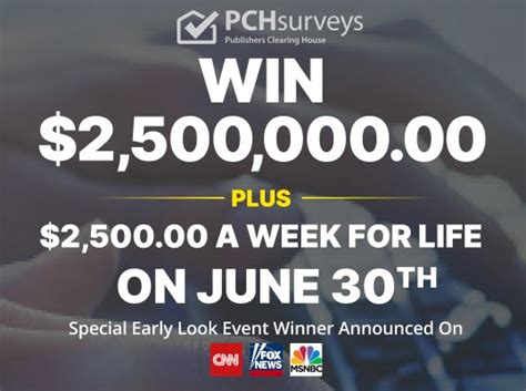 Pch Sweepstakes Win 2500000 Cash 2500 Per Week For Life