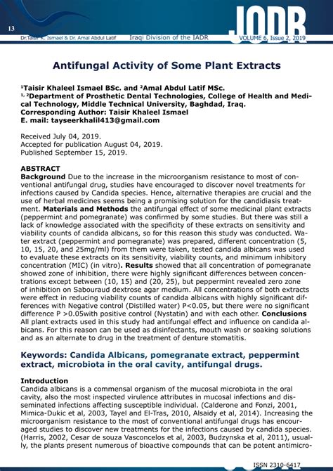 Pdf Antifungal Activity Of Some Plant Extracts