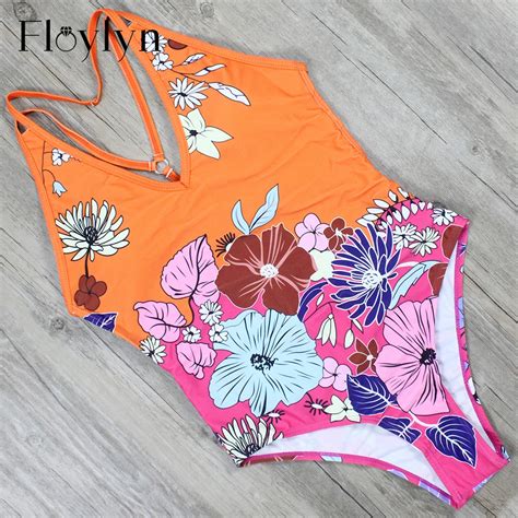 Floylyn Summer Floral Patchwork Print Monokini Backless Sexy Bandage