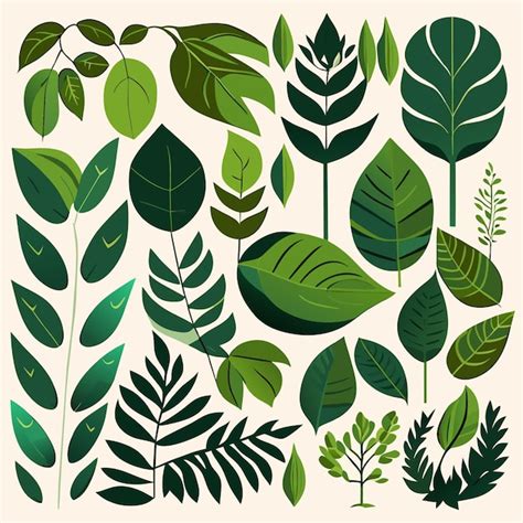 Premium Vector | Digital art rainforest leaf shapes vector icon set