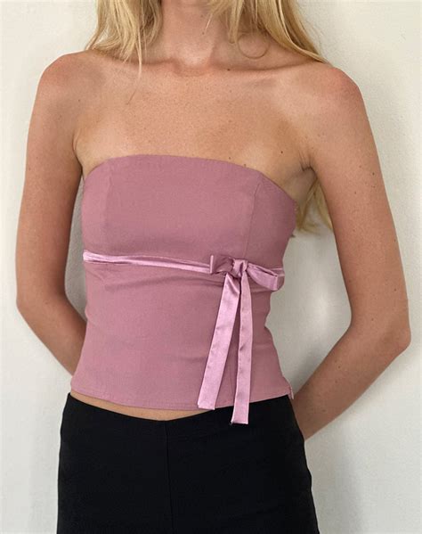 Pink Satin Bandeau Top With Ivory Rose Astrum Motelrocks Com Aus