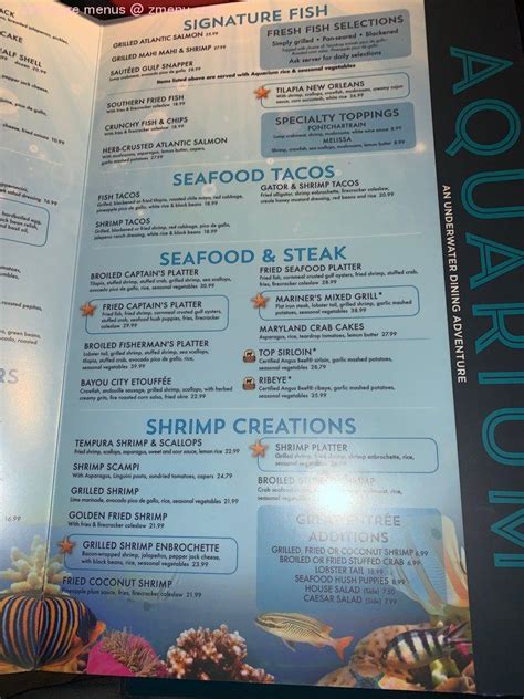 Menu at Downtown Aquarium restaurant, Houston, 410 Bagby St