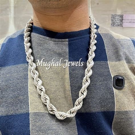 Solid 925 Sterling Silver Diamond Cut Rope Chain Necklace Etsy