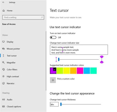 Change Text Cursor Indicator size, color, thickness in Windows 11