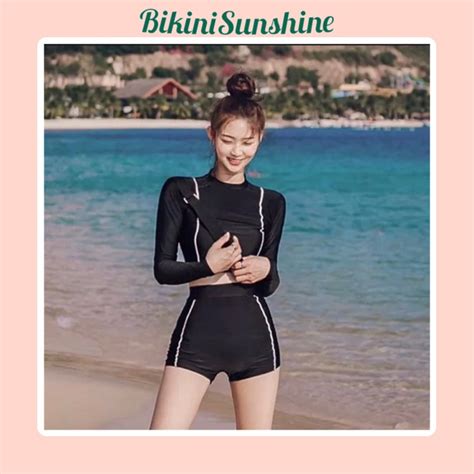 Bikini đồ bơi nữ đi biển mảnh phối line trắng BIKINI SUNSHINE LN Shopee Việt Nam