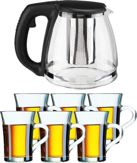 Glazen Theepot Met Filter Infuser Van 1 2 Liter Met 6x Stuks Theeglazen