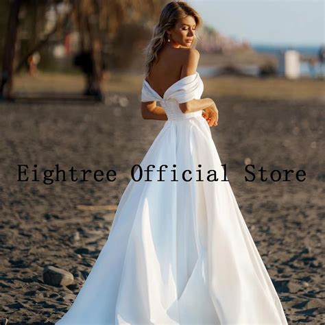 Eightree Sexy Wedding Dresses Off Shoulder Satin Bride Dress Sweep