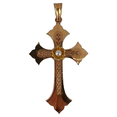 Pendentif Croix Victorien En Or Jaune Carats Avec Diamants Taille