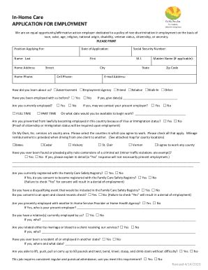 Fillable Online In Home Application For Employment Printable Docx Fax