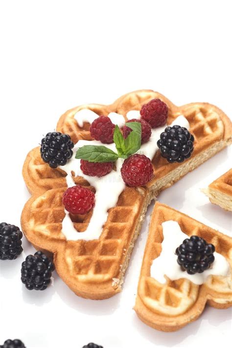 Belgium Waffles With Fresh Berries Isolated On White Stock Photo