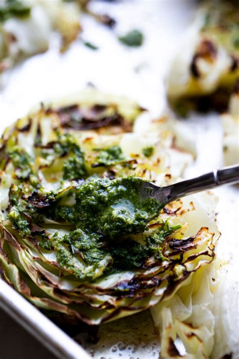 Roasted Cabbage Steaks With Dill Pesto Perry S Plate