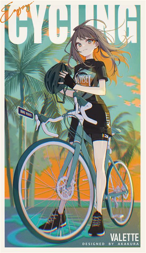 Safebooru 1girl Akakura Artist Name Bare Legs Bicycle Bicycle Helmet