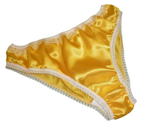 Buy Shiny Satin Low Rise Bikini Brief Panties Yellow With Ivory Lace