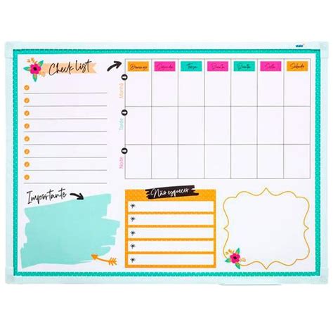 Planner Semanal Parede 80x60cm Lousa Planejador Poa Verde Stalo