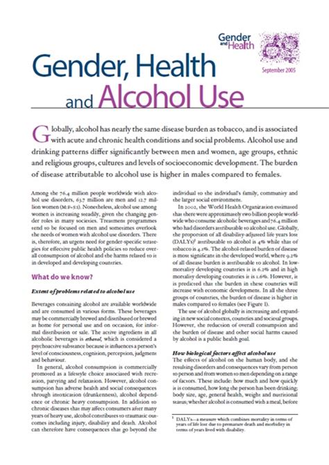 Gender Health And Alcohol Use