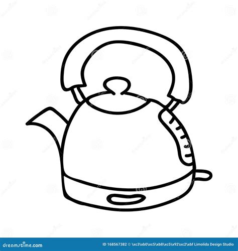 Cute Kettle Line Art Cartoon Vector Illustration Hand Drawn Hot Drink
