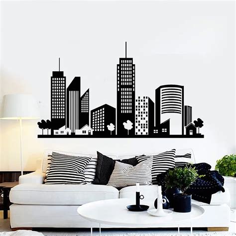 City Buildings Wall Decals House Interior Wall Stickers Removable Art